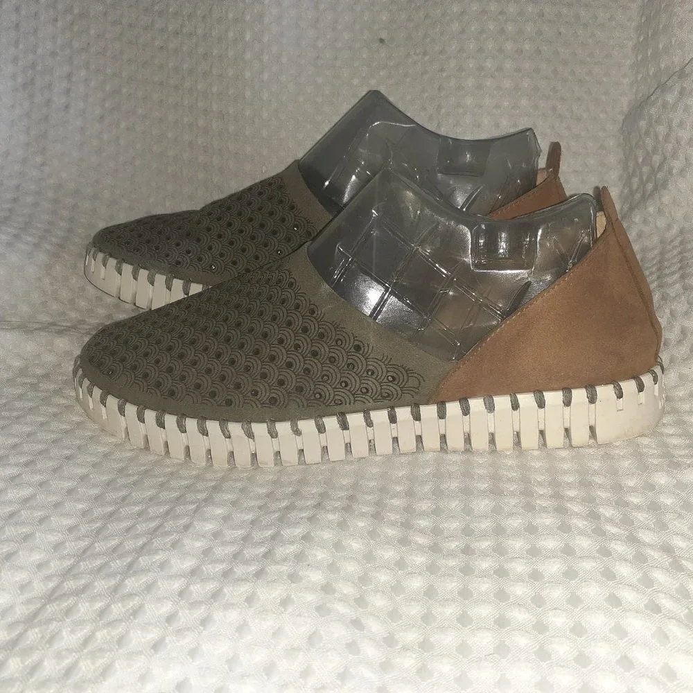 ILSE JACOBSON-Tulip 3565-Deep Olive/Tan Brown Suede/Nubuck-Sz 40/9.5-Excellent